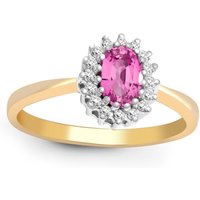 Jewelco London Women's 9ct Gold Diamond Pink Sapphire Classic Royal Cluster Ring 9mm | Size: j