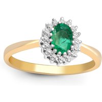 Jewelco London Women's 9ct Gold Diamond Green Emerald Classic Royal Cluster Ring 9mm | Size: P