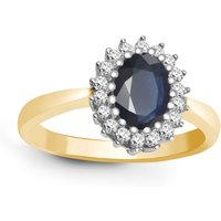 Jewelco London Women's 9ct Gold Diamond Blue Sapphire Classic Royal Cluster Ring 11mm | Size: Q