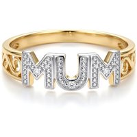 Jewelco London Women's 9ct Gold 0.02ct Diamond MUM Identity Ring 5mm | Size: Large