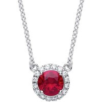Jewelco London Women's Silver Rose red CZ Solitaire Halo Charm Necklace 15 + 2 inch