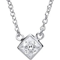 princess Cut CZ Solitaire Charm Necklace 17 inch