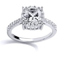 Jewelco London Women's Silver CZ Shoulder-Set Halo Solitaire Engagement Ring | Size: P