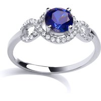 Jewelco London Women's Silver Blue CZ Shoulder-Set Infinity Solitaire Engagement Ring | Size: N