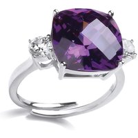 Jewelco London Women's Silver Purple Cushion CZ Shoulder-Set 4 Claw Solitaire Ring | Size: Medium