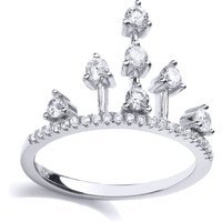 Jewelco London Women's Silver CZ Princess Tiara Dress Ring | Size: Medium