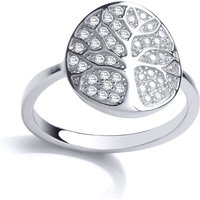 Jewelco London Women's Silver CZ Firefly Tree of Life Signet Ring | Size: Medium
