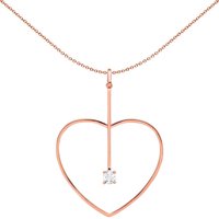 Jewelco London Women's Rose Silver CZ Love Heart Pendant Necklace in Rose Gold