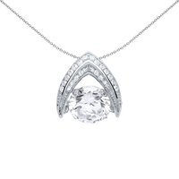Jewelco London Women's Silver CZ Arrow Floating CZ Pendant Necklace