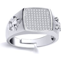 Silver CZ Fleur De Lis Square Cushion Signet Ring X
