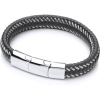 Steel Leather Platted Strap Bracelet 12mm 8.25 9 inch White