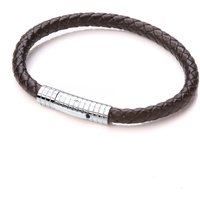 Steel Leather Platted Strap Bracelet 9mm 8.5 inch Silver