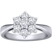 Jewelco London Women's 18ct White Gold 1ct Diamond 7 Stone Flower Cluster Ring 11mm in Silver | Size: I