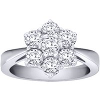 Jewelco London Women's 18ct White Gold 1.5ct Diamond 7 Stone Flower Cluster Ring 12mm in Silver | Size: P