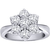 Jewelco London Women's 18ct White Gold 2ct Diamond 7 Stone Flower Cluster Ring in Silver | Size: N