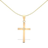 Jewelco London 18ct Gold 0.03ct Diamond Minimalist Solitaire Cross Pendant