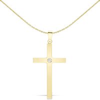 Jewelco London 9ct Gold 0.1ct Diamond Minimalist Solitaire Cross Pendant