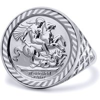 Jewelco London Sterling Silver St George Dragon Slayer Half-Sovereign-Size Ring | Size: K