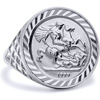 Jewelco London Sterling Silver St George Dragon Slayer 10th-Krugerrand-Size Ring | Size: P