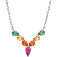 Jewelco London Women's Silver Multi Colour Pear CZ Rainbow Wishbone Eternity Necklace