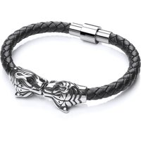Steel Leather Tiger Head Strap Bracelet 17mm 8 inch White
