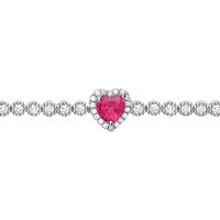 Jewelco London Women's Silver Red CZ Halo Love Heart Charm Bracelet 7 inch