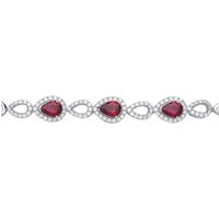 Jewelco London Women's Silver Red Pear CZ Halo Cluster Tennis Bracelet 8mm
