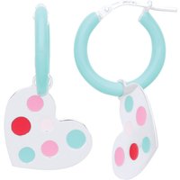 Silver Blue Pastel Enamel Dots Love Heart Drop Earrings White