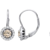 Jewelco London Women's Silver Yellow CZ Solitaire Halo Drop Earrings