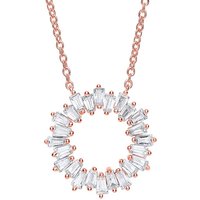 Jewelco London Women's Rose Silver Baguette CZ Star Burst Eternity Hoop Necklace 18" in Rose Gold