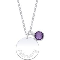 Silver CZ Birthstone February Round Tag Necklace 16" 20mm