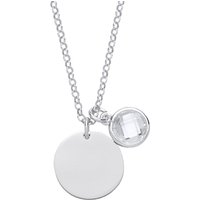 Jewelco London Women's Silver Checkerboard Button CZ April Birthstone Medallion Necklace