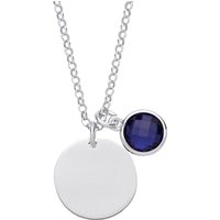 Jewelco London Women's Silver Blue Button CZ September Birthstone Medallion Necklace