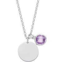 Jewelco London Women's Silver Lilac CZ Birthstone Round Tag Necklace 16" 15mm