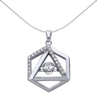 Jewelco London Women's Silver CZ Triangle Hexagon Honeycomb Charm Necklace