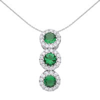 Jewelco London Women's Silver Green CZ Trilogy Halo Cluster Pendant Necklace