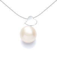 Jewelco London Women's Silver Pearl Full Moon Love Heart Charm Necklace 12mm