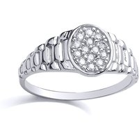 Jewelco London Silver CZ Watch Strap Oval Cluster Signet Ring | Size: C