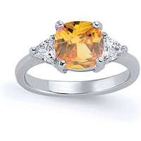 Jewelco London Women's Silver Golden Yellow Cushion & Triangle CZ Solitaire Dress Ring | Size: R