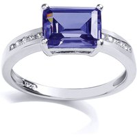 Jewelco London Women's Silver Purple Emerald CZ 4 Claw Solitaire Engagement Ring | Size: R