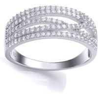 Jewelco London Women's Silver CZ Fancy Crossover Eternity Ring | Size: R