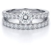 Jewelco London Women's Silver CZ Solitaire Eternity Wedfit Bridal Rings Set | Size: O