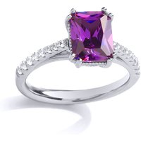 Jewelco London Women's Silver Purple Radiant Cut CZ Majestic Solitaire Dress Ring | Size: P