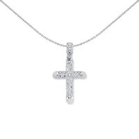 Jewelco London Sterling Silver CZ 2 Row Pave Cross Pendant Necklace 36mm