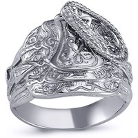 Rhodium Plated Silver Horse Rope Saddle Ring 16mm T