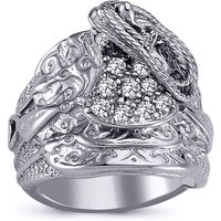 Rhodium Plated Silver Round CZ Horse Rope Saddle Ring 20mm T