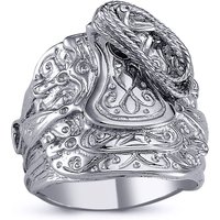 Rhodium Plated Silver Horse Rope Saddle Ring 22mm V