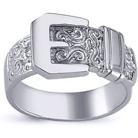 Rhodium Plated Silver Round CZ Carved Buckle Love Ring 12mm W