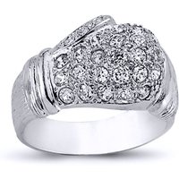 Rhodium Plated Silver Round CZ Boxing Glove Charm Ring 14mm W