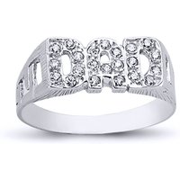 Rhodium Plated Silver Round CZ DAD Signet ID Ring 8mm T